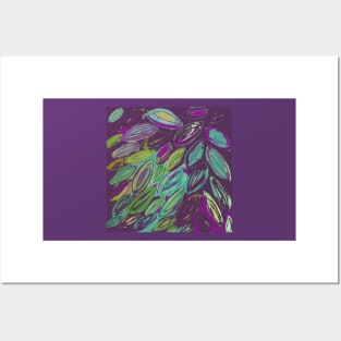 Watercolor Leaves in Purple Teal Blue Gold Posters and Art